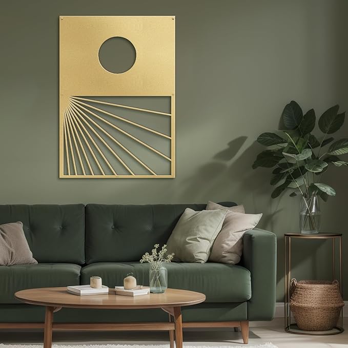 SIGNLEADER Metal Wall Art Decor Geometric Circle Abstract Shapes Modern Abstract Wall Sculpture Hangings Home Decoration for Living Room, Bedroom, Bathroom, Kitchen, Outdoor - 30" Gold