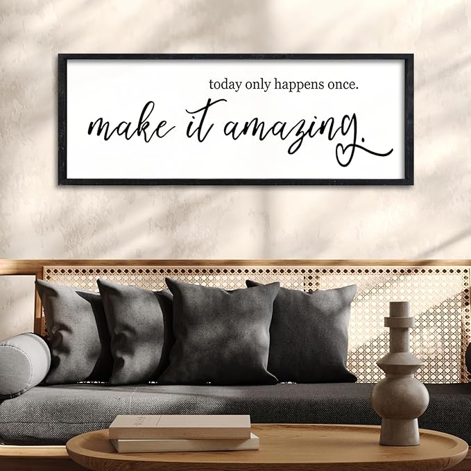 Surfapans Inspirational Wall Decor 32"X12" Today Only Happens Once Make It Amazing Sign Motivational Quote Office Positive Large Rustic Farmhouse Living Room Horizontal Wall Hanging Art (Black)