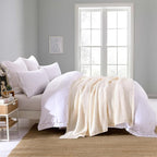 Ultra Soft Fleece Sherpa Blanket Queen Size, Lightweight Cozy Pattern Reversible Bed Blanket for All Season, Antique White, 90”x90”