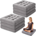 Meditation Floor Pillow Set of 6, Square Large Pillows Seating for Adults, Meditation Cushion Pillow,Tufted Corduroy Cushion for Tatami Living Room or Yoga, Light Gray, 22x22 Inch