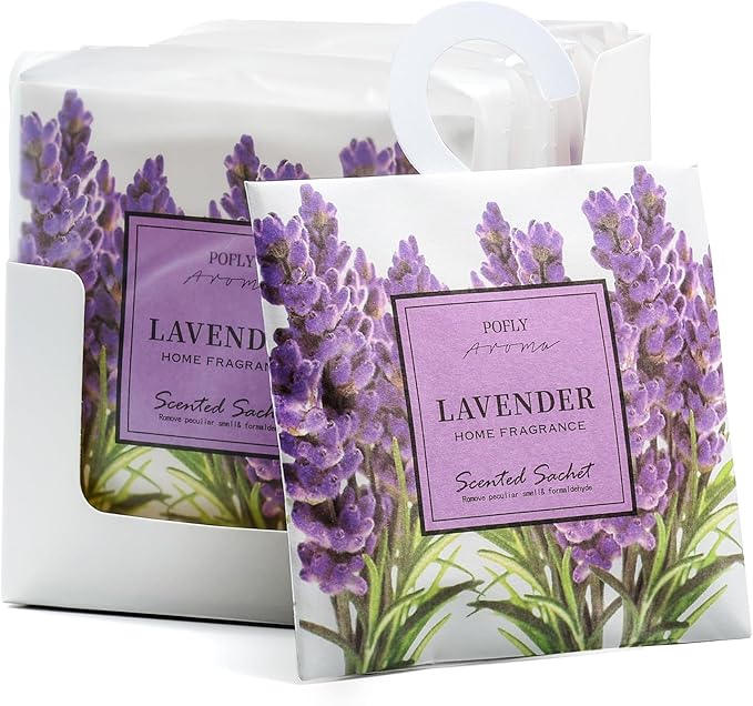 12 Pack Large Lavender Scented Sachets – Hanging Closet & Drawer Deodorizer & Air Freshener, Long-Lasting Aroma