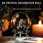 HDCRYSTALGIFTS 60mm 3D Laser Crystal Ball Paperweight OWL Figurines Glass Sphere Decorative Balls with Stand Gift