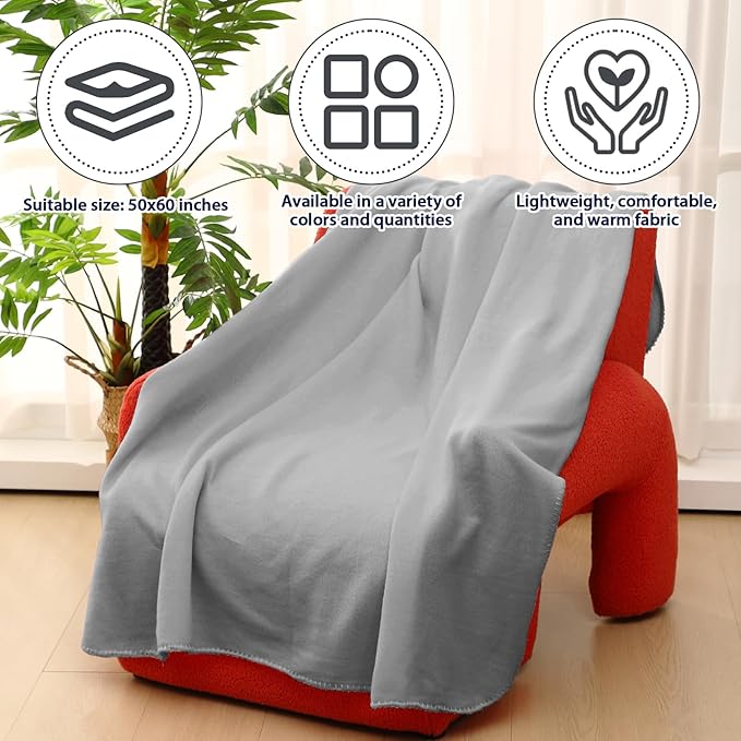 Newwiee 24 Pcs Fleece Throw Blankets Bulk 50'' x 60'' Oeko-tex Standard 100 Certified Spring Outdoor Wedding Guest Blankets Lightweight for Sleepover Donation Lap Pet Sofa Home (White/Gray)