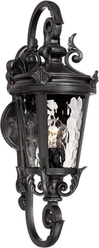 John Timberland Marseille Traditional Outdoor Wall Light Fixture Black Steel Scroll 19" Clear Hammered Glass Downbridge Arm for Exterior House Porch Patio Outside Deck Garage Front Door Home