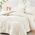HYMOKEGE Ivory California King Comforter Set Seersucker 7 Pieces, All Season Luxury Bed in a Bag for Bedroom, Bedding Set with Comforters, Sheets, Pillowcases & Shams