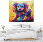 VUMIVI Colorful Cute Dog Tapestry Rainbow-Hued Oil Painting Pet-Themed Abstract Art Print Tapestry Wall Hanging for Living Room Bedroom Dorm Classroom Aesthetic Decor W60xL50in