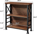 HOMBAZAAR 3-Tier Small Bookshelf, 29.5 Inch Short Book Shelf with Sturdy Metal Frame & Wood Shelves, Rustic Brown Industrial Bookcase for Living Room, Bedroom, Office