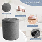 12.6" W x 14.17" H & 14.76" W x 17.32" H Round Set of 2 Ottoman with Storage Vanity Stool for Makeup Multifunctional Ottomans Padded Seat Foot Rest, Padded Seat Footrest for Living Room,Grey