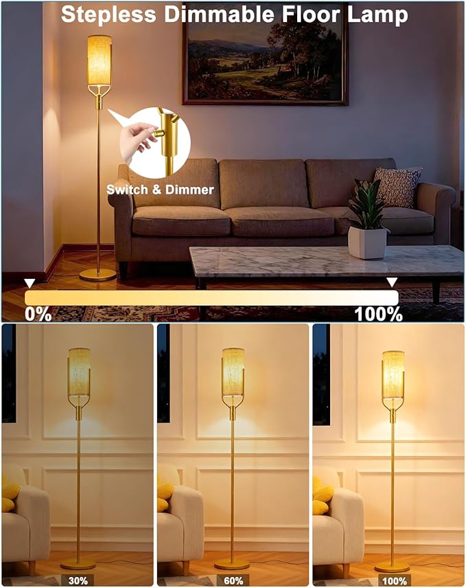 64.6IN Black Floor Lamp - Dimmable LED Floor Lamp with Linen Shade, 3000K Soft Warm White | Bulbs Included | Modern Tall Lamp for Living Room, Bedroom, Wedding & Party