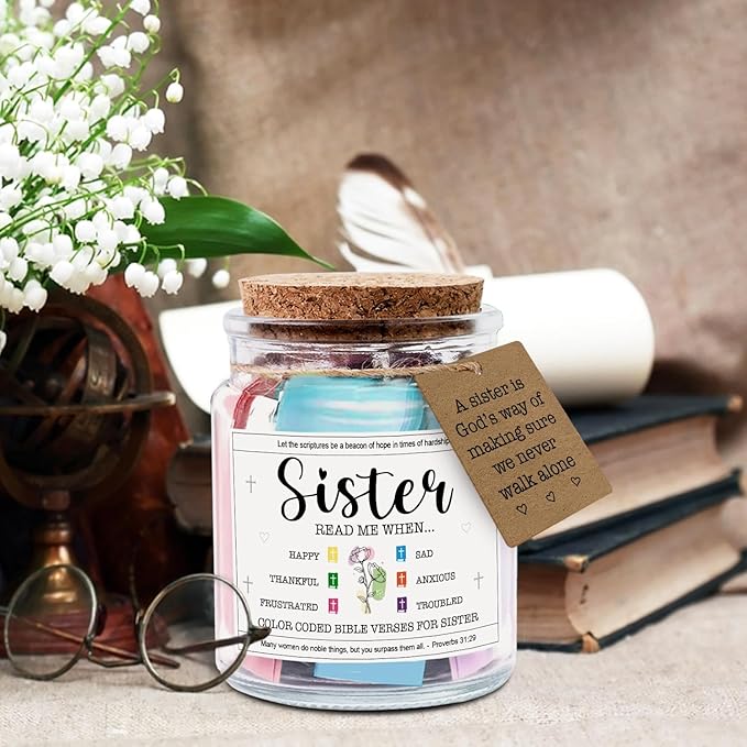 NewEleven Valentines Day Sister Gifts - Inspirational, Birthday Gift For Sister, Sisters In Law, Soul Sis - Sisters Gifts From Sister, Brother, Friend, Family - Bible Verse Jar