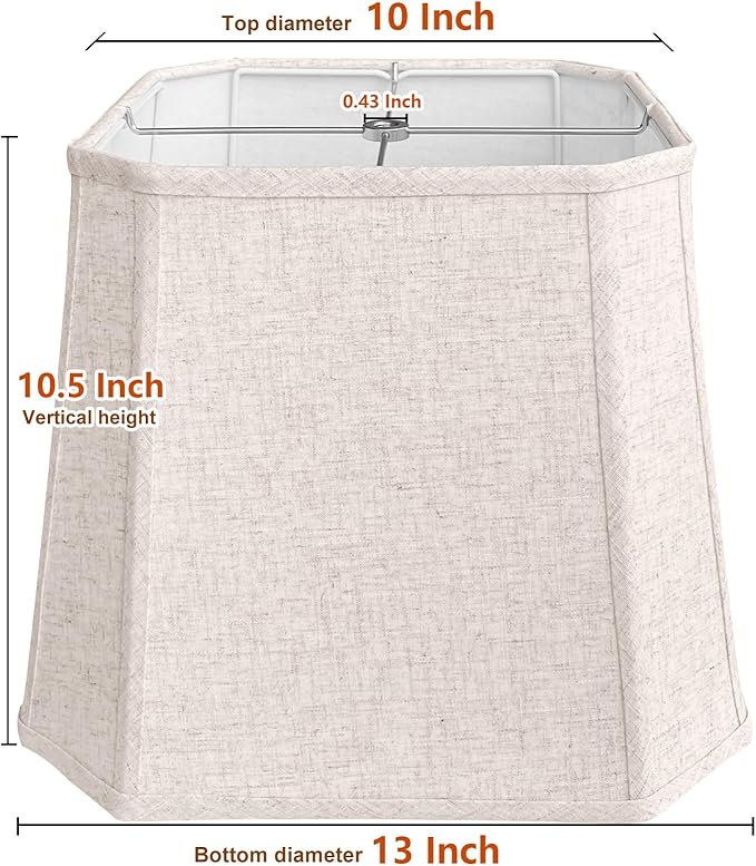 TOOTOO STAR Square cut corner lampshade, 10x13x10.5 inch medium table lamp shade floor lamp Beige Lamp shades Natural Linen Hand Crafted, Easy Assembly Required