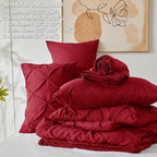 CozyLux King Size Comforter Set Dark Red, 7 Pieces Pintuck Bed in A Bag Red Comforter King Size, Pinch Pleat Bedding Set with All Season Comforter, Sheets, Pillowcases & Shams