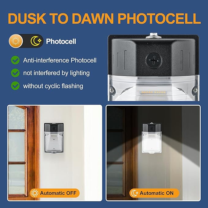 30W LED Wall Pack Light with Photocell 2Pack, 3CCT 4000/5000/6500K, 15/20/25/30W Selectable, LED Wall Lights Porch Lights Outdoor Security Lighting for House Garage Yard Garden, 100-277VAC, ETL Listed