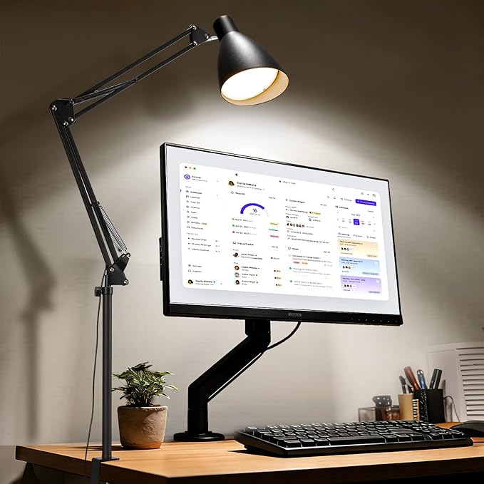 Metal LED Desk Lamp for Home Office, Extra Tall Swing Arm Architect Desk Lamp with Clamp, 5 Color Modes 10 Brightness Task Lamps, Adjustable Gooseneck Clip-on Table Light for Reading Home Work Study