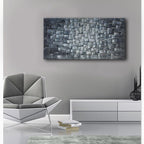 MyArton Textured Abstract Squares Canvas Wall Art Hand Painted Modern Silver Oil Painting for Decoration Ready to Hang 48x24inch