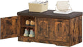 DINZI LVJ Shoe Bench, Entryway Storage Bench with Doors, Cushion, 2-Tier Shoe Rack with 6-Cubby, 39.4”L x 13.8”W Shoe Organizer Cabinet, Adjustable Shelf, Living Room, Bedroom, Rustic Brown