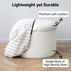 Luxury Round Stuffed Floor Poufs Ottoman, Stripe Faux Fur Footrest with Dual Layer Comfort, Removable Washable Cover, 20"x15" Plush Shaggy Pouf for Living Room Bedroom Vanity, Cream Beige