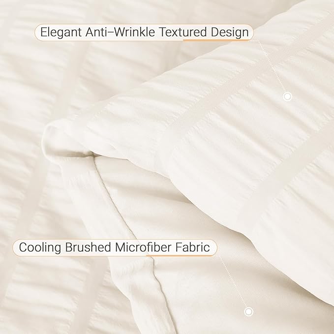 MUXHOMO 7 Pieces California King Comforter Set, Seersucker Bed in a Bag Cal King Size, All Season Luxury Bedding Set with Comforter, Flat Sheet, Fitted Sheet, Pillowcases & Shams, Ivory