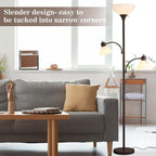 Luvkczc Floor Lamps for Living Room, 72" Tall Standing Lamp, Torchiere Lamp with 2 Reading Lamps, Industrial Bright Floor Lamp for Bedroom, Office, Dresser, Brown Lamps, 3 LED Bulbs Included