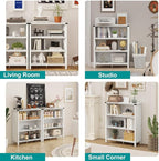 BON AUGURE White Bookcase, 3 Shelf Bookshelf, Farmhouse Wooden Book Cases/Shelves, Small Open Storage Book Shelves for Home School Library Office Bedroom Kids (White Oak)