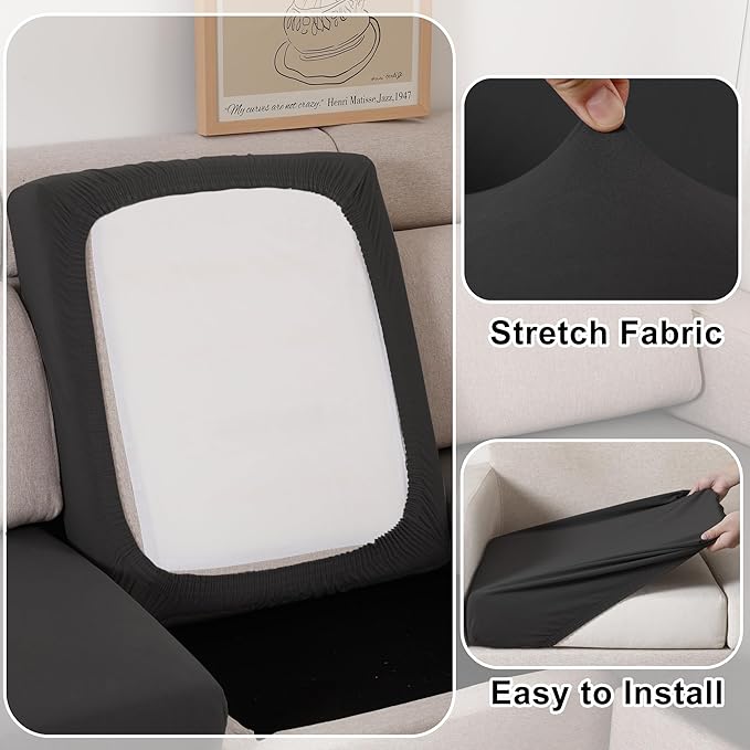 Waterproof Couch Cushion Covers 3 Seater Covers, Stretch Individual Sofa Seat Covers, Reversible Couch Furniture Protector for Pets(3-Piece Sofa Cushion Cover, Black)
