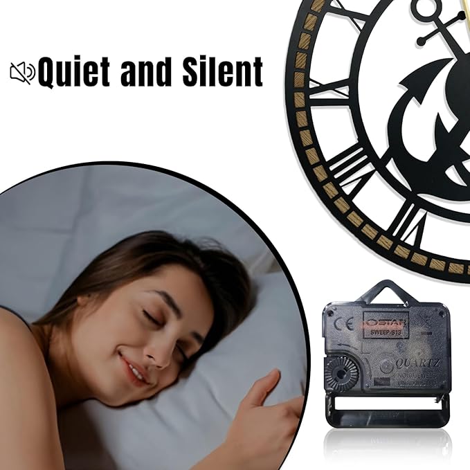 24 Inch Wall Clock, Anchor Wall Clock, Silent Non Ticking, Battery Operated Large Decor Clocks for Living Room Decor, Kitchen, Office (Nautical Style)