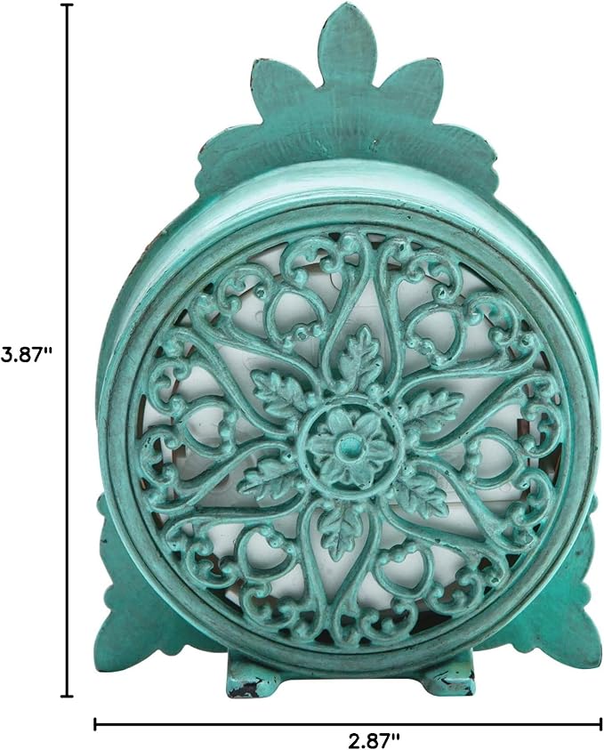 NIKKY HOME Vintage Pewter Quartz Mini Table Clock with Crystal Shining Rhinestone, 2.87 x 1.37 x 3.87 Inches, Aqua