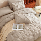 CozyLux Full Size Comforter Sets Wheat, 7 Pieces Pintuck Bed in A Bag Wheat Comforter Full Size, Pinch Pleat Bedding Sets with All Season Comforter, Sheets, Pillowcases & Shams