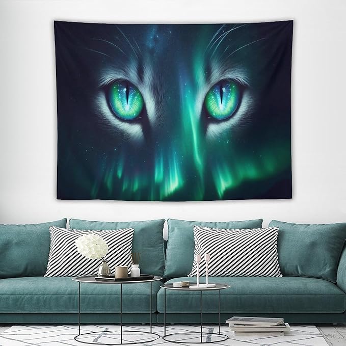 VUMIVI Cat Eye Galaxy Tapestry Mystical Northern Lights Starry Sky Abstract Aurora Art Magical Fantasy Decor Tapestry Wall Hanging for Living Room Bedroom Dorm Classroom Aesthetic Decor W80xL60in
