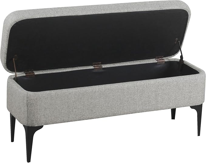HomePop Upholstered Storage Bench with Metal Leg, 42" W, Cool Gray Woven