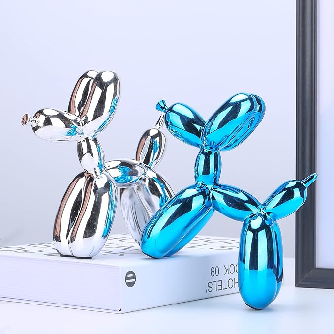 Silver Balloon Dog Decor,Balloon Animal Decor,Shelf Decor Preppy Room Decor,Cute Statue Home Decor, Bedroom Modern Sculpture Desk Decor,Office Gold Decorations Small Figurines