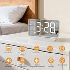 SZELAM Digital Clock,Alarm Clock Bedside,7.3'' Large LED Mirror with Date Display,Dual Alarm with 3 Mode,Brightnee Adjust,DST,Snooze Function,USB C Charging Port,5 Levels Volume for Desk Bedroom Teens