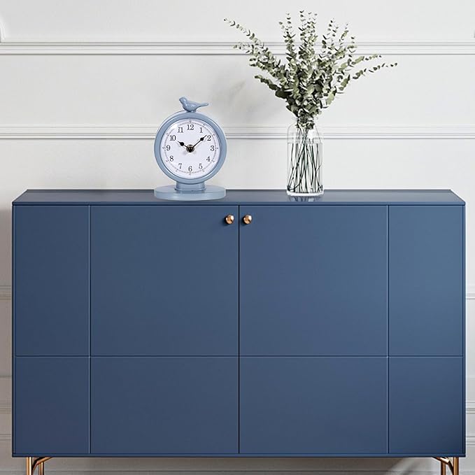 Mantel Clock, Classic Vintage Clocks and Decorative Shelf Decor, Silent Analog Desk Clocks with Light Vintage Metal Table Clock for Living Room Shelf Bedside Home Decor (Bright Blue)