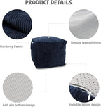 Sexysamba Square Corduroy Pouf Cover Only, 20"x 16" Unstuffed Decorative Ottoman Foot Stool Rest, Washable Storage Bean Bag Chair Floor Pouf Covers for Living Room Bedroom, Navy Blue