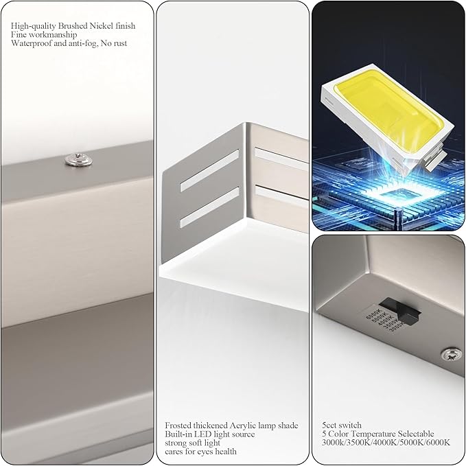 Ralbay 31.5inch Brushed Nickel Vanity Light with 5 Color Temperature (2700K-6000K) Dimmable Acrylic Metal 30W LED Modern Bathroom Light Fixtures