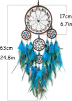 Large Dream Catcher Wall Decor Blue Dream Catchers with Wooden Bead Handmade Feather Dreamcatcher Wall Hanging Ornament for Bedroom Living Room Home Decor