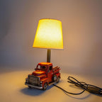 Berfutall-Decorative Rustic Red Vintage Truck USB Table Lamp，Night Light with Burlap Shade, 6.7 x 4.7 x 6.7 inches