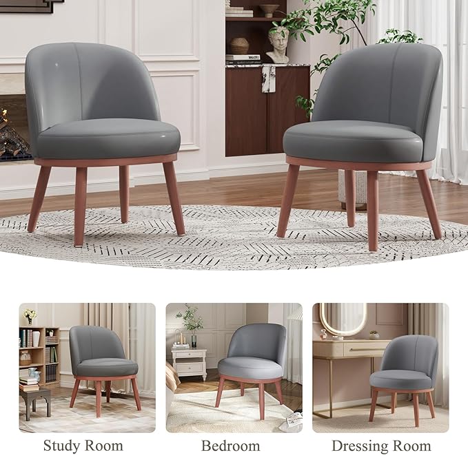 Accent Chair Mid-Century Modern Chair PU Leather Upholstered Armless Chair Set of 2, Suitable for Living Room, Bedroom, Balcony,Dark Gray
