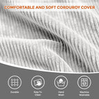 Pouf Ottoman Foot Rest, Comfortable & Soft, Round Footstool for Living Room, Bedroom, Office, Room Decoration, Corduroy Foot Stool Pouf with Odorless & Anti-Clump Filling, Large Grey