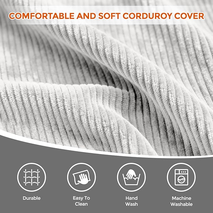 Pouf Ottoman Foot Rest, Comfortable & Soft, Round Footstool for Living Room, Bedroom, Office, Room Decoration, Corduroy Foot Stool Pouf with Odorless & Anti-Clump Filling, Large Grey