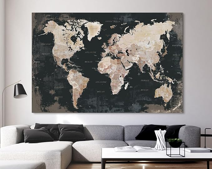 World Map Wall Art Office Decor Pictures for Living Room Black White Wall Decor Home House Decorations Modern Inspirational Artwork