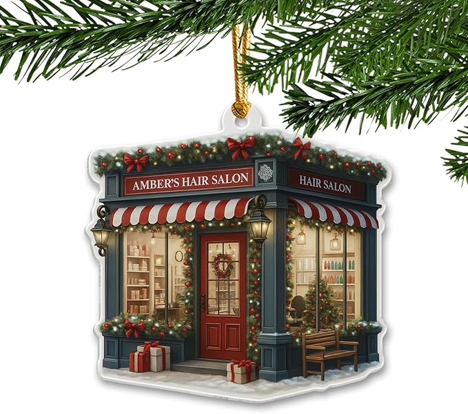 Personalized Hair Salon Christmas Ornament 2025, Custom Name Wooden or Acrylic Ornament, for Hairdresser, Stylist Keepsake, Beauty Salon Christmas Tree Decoration