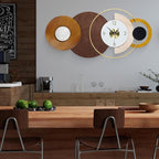 32x16 inch Large Modern Mid-Century Wall Clock - Non-Ticking Silent Metal and Wood Brown Decorative Clock, Battery Operated Analog Clocks for Living Room, Bedroom, Home Decor