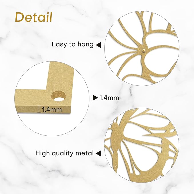 SIGNLEADER Metal Wall Art Decor Butterfly and Flowers Minimalist Modern Abstract Wall Sculpture Hangings Home Decoration for Living Room, Bedroom, Bathroom, Kitchen, Outdoor - 30" Gold