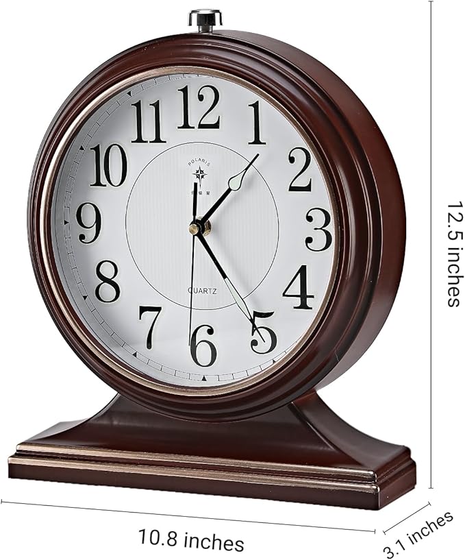 10-inch Vintage Mantel Desk Clock, Silent Desk Clock for Living Room Décor, Easy to Read Larege Retro Mantel Clocks for Fireplace and Shelf Decoration. (Brown)