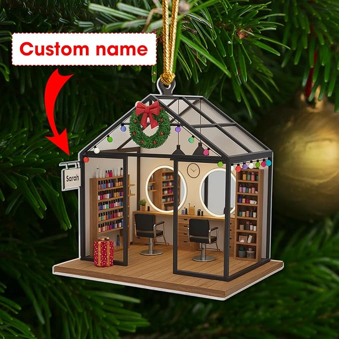 Personalized Hair Salon Christmas Ornament 2025, Custom Acrylic Flat Ornament, Holiday Tree Decoration, Gift for Hairdresser & Stylist