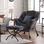 Lazy Chair with Ottoman, Large Blue Gray Lounge Accent Chair with Ottoman and FA Throw Pillow, Comfy Plush Reading Chair for Living Room Bedroom Dorm Room Office Apartment Relaxing Use