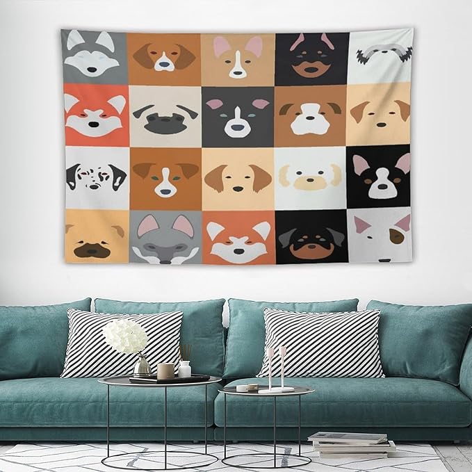 VUMIVI Dog Tapestry Funny Cartoon Pet Patterns Colorful Illustrations Square Animals Tapestry Wall Hanging for Living Room Bedroom Dorm Classroom Aesthetic Decor W60xL40in