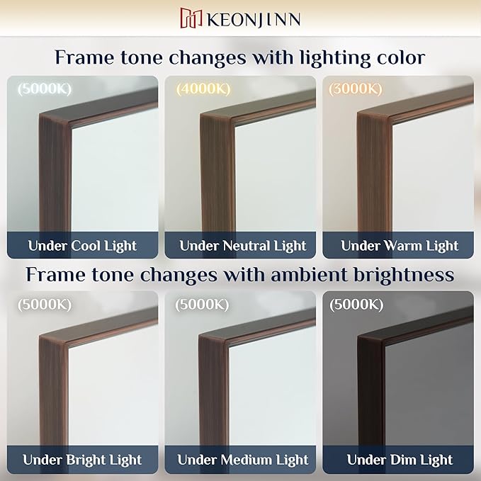 Keonjinn 24 x 36 Inch Bronze Mirror for Bathroom, Stainless Steel Framed Wall Mounted Mirrors, Anti-Rust, HD Tempered Glass, Shatter-Proof, Rectangle Bathroom Vanity Mirror, Modern Style Frame