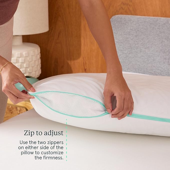 Tuft & Needle Zip Comfort Pillow – Queen Size – Adjustable Soft, Medium, or Firm Feel, Foam and Fiber Blend Fill with 100% Cotton Sateen Cover, Breathable & Supportive
